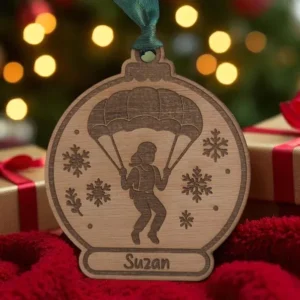 Personalised Female Parachuting Christmas Bauble