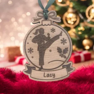 Personalised Female Karate Christmas Bauble