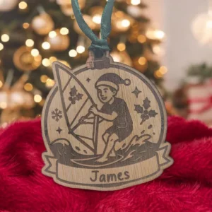 Personalised Wooden Male Windsurfing Christmas Bauble
