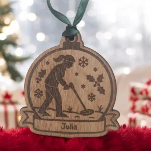 Personalised Female Metal Detecting Christmas Bauble