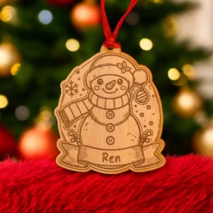Personalised Wooden Snowman Christmas Bauble