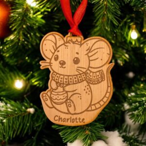 Personalised Wooden Mouse Christmas Bauble