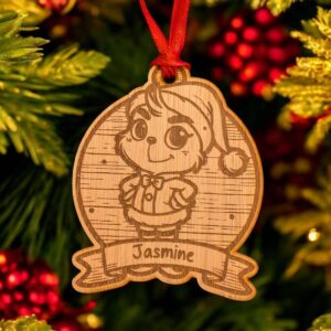 Personalised Wooden Grinch Style Christmas Bauble