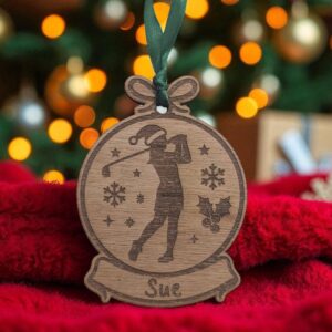 Personalised Female Golfing Christmas Bauble