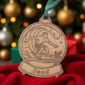 Personalised Surfing Christmas Bauble