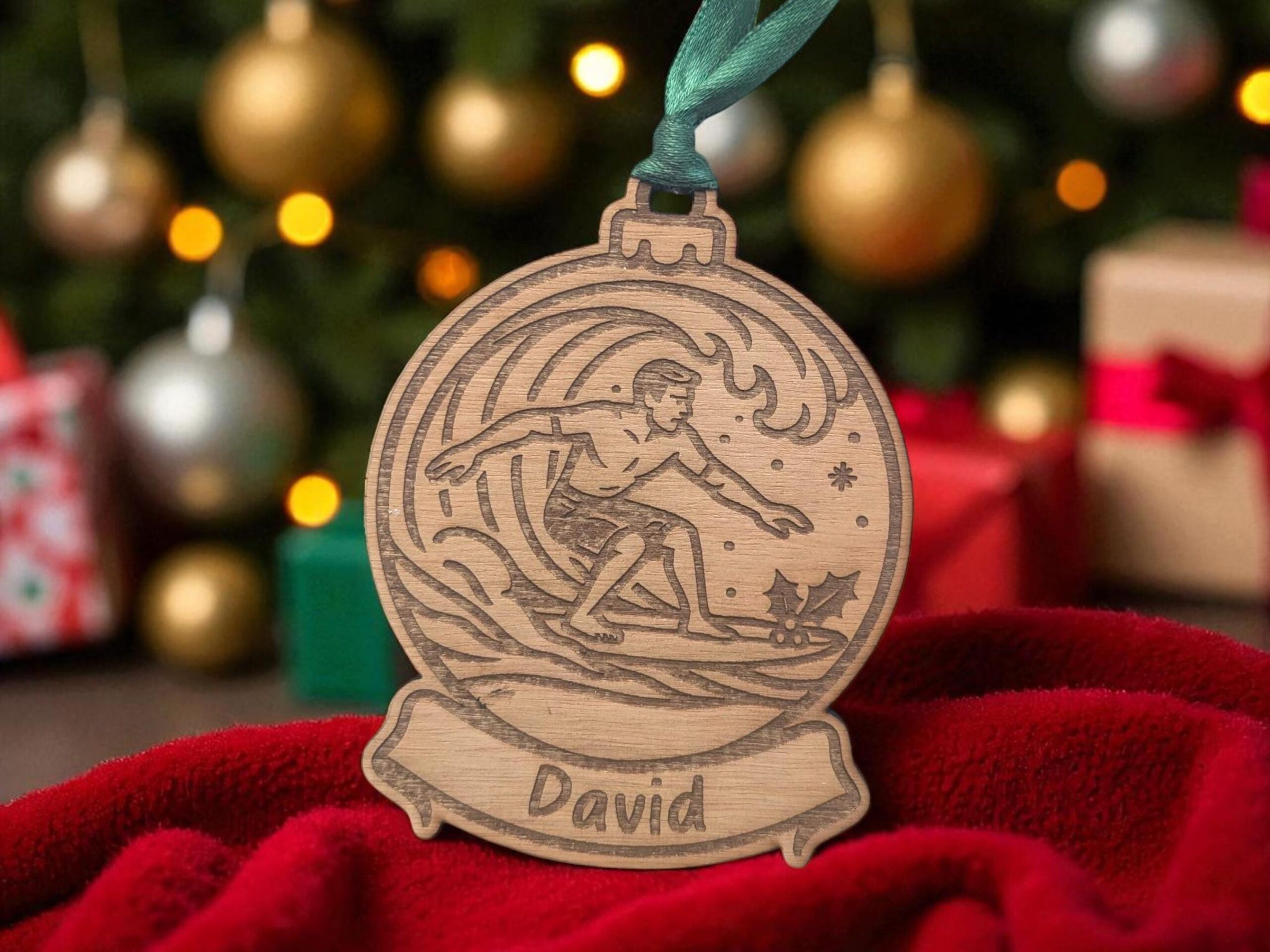 Personalised Surfing Christmas Bauble
