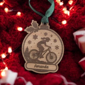 Personalised Female Mountain Biking Christmas Bauble