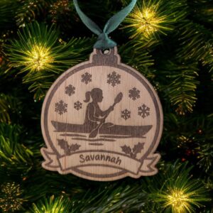 Personalised Female Kayaking Christmas Bauble
