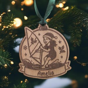 Personalised Female Windsurfing Christmas Bauble